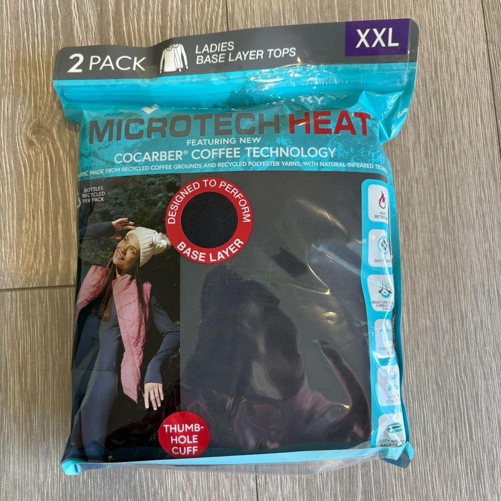 NWT Free Country Womens Black 2 Pack Microtech Heat Base Layer Tops Size 2XL